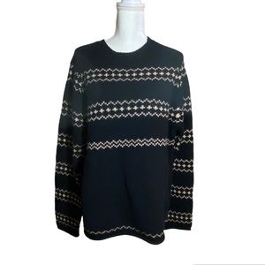 J Crew Black Handknit Lambswool Nordic Sweater Size Large